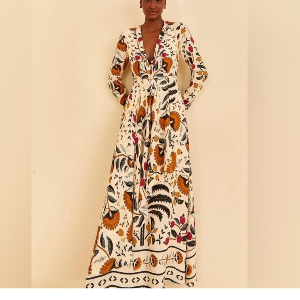 Farm Rio Sand Palms Paradise Long Sleeve Maxi Dress